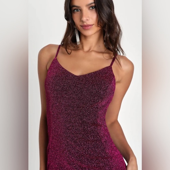 Lulu’s Vamped Up Magenta Sparkly Fairy Sleeveless Mini Holiday Party Dress - Picture 3 of 11